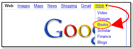 in Google.com, select books from the more menu