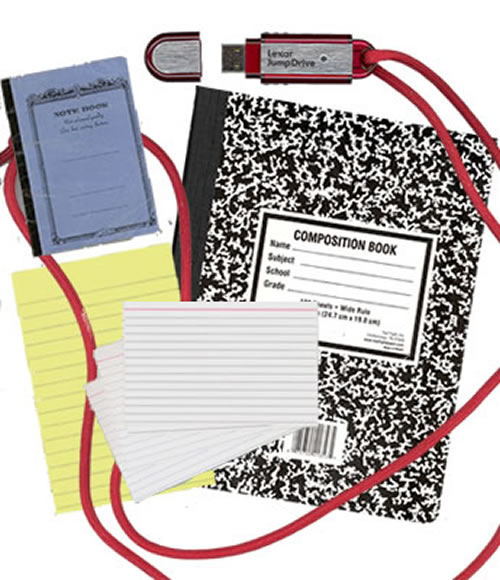 good tools for keeping notes include notebooks, 3 by 5 cards, and a thumb drive 
