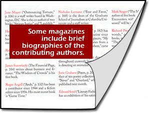 Some popular magzines include brief biographies of the contributing authors. 