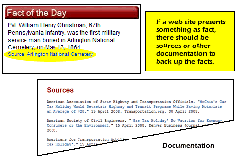 homw page from Factcheck.org highlighting a link to documentation