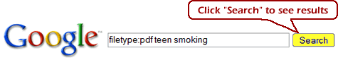 google search demonstrating using the filetype limiter