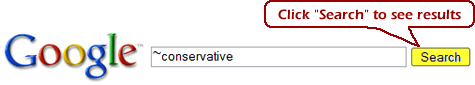 google search showing using a tilde in front of your search term to search for synonyms
