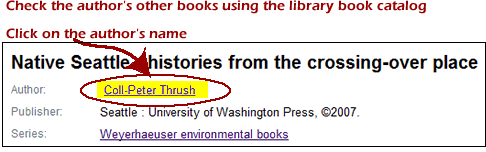 In the library book catalog, click the author's name to find other books
